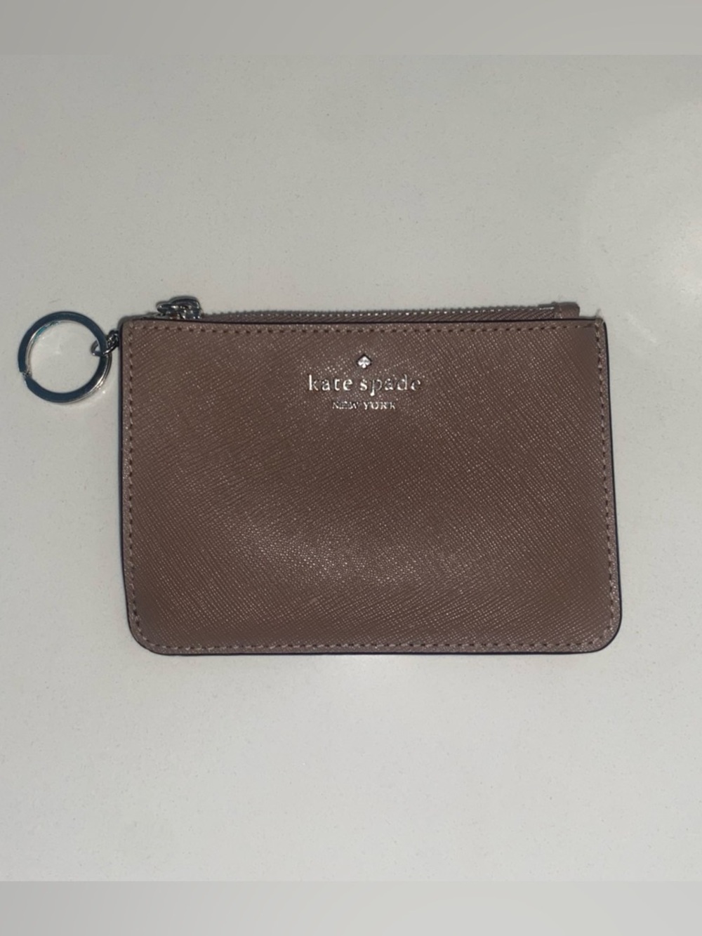 kate spade mauve brown zip card case with key ring